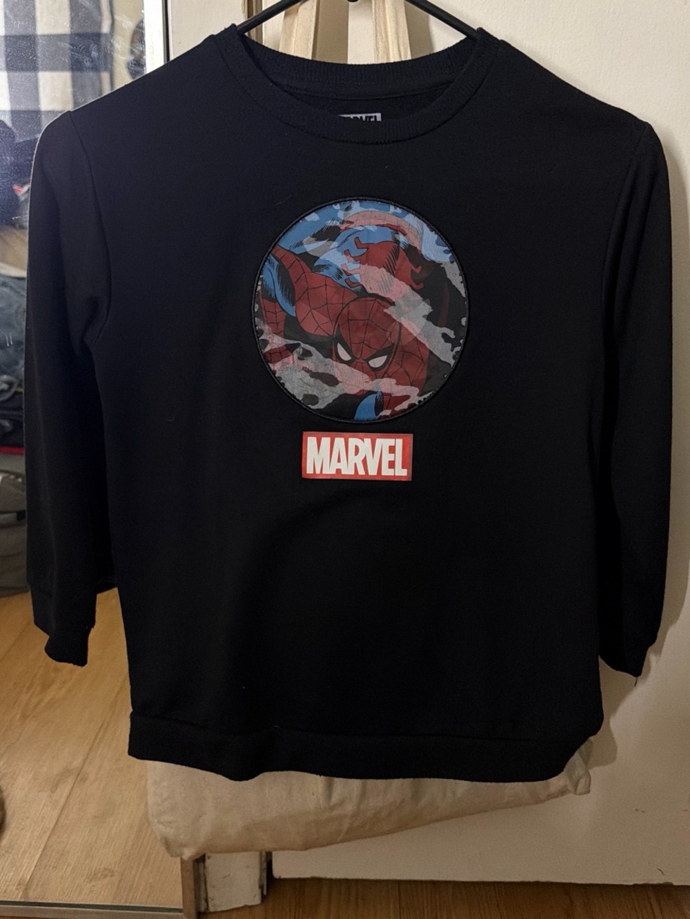 Marvel Black Long Sleeve Spider-Man Graphic Tee with Red Logo